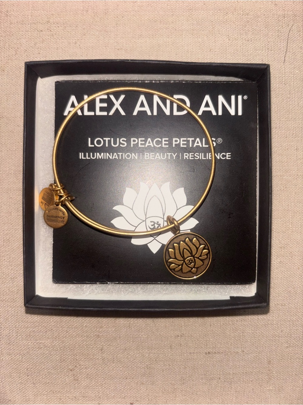 NWT Alex and Ani Gold Lotus Peace Petal Charm Bangle Bracelet